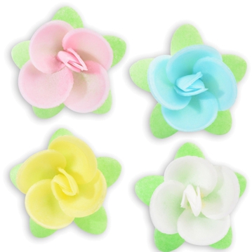 Flor com Folha de Oblea 4 Cores 50mm 200 un