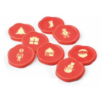Timbres rouges de No�l Modecor en chocolat blanc 38mm 72 unit�