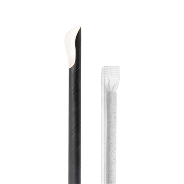 Palhinha Colher em Papel Embrulhada Individualmente - Preto  8x210mm 100 un