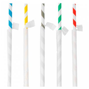 Palhinha Direita em Papel Embrulhada Individualmente - Cores Sortidas Espiral  6x200mm 250un