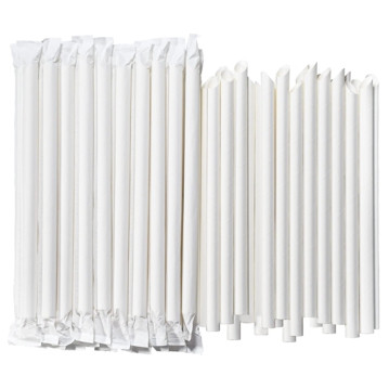 Palhinha Direita em Papel Branco Embrulhada Individualmente 12x200mm para Bubble Tea 100un