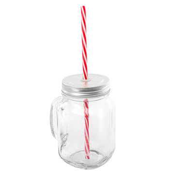 Caneca de Vidro com Tampa de Metal e Palhinha 450ml 80x130mm 24 un
