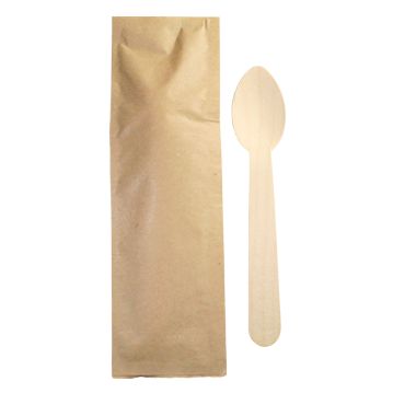 Colher em Madeira 140mm Sobremesa  Embrulhado Individualmente 1000un