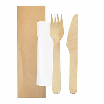 Conjunto Garfo e Faca Makan em Madeira 160mm + Guardanapo 100 un