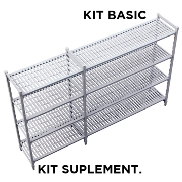 Kit Suplementar para Estante Ventilada 455x910x1800mm em Ao Coberto com PP Cinzento