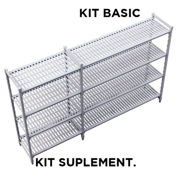 Kit Suplementar para Estante Ventilada 610x910x1800mm em Ao Coberto com PP Cinzento