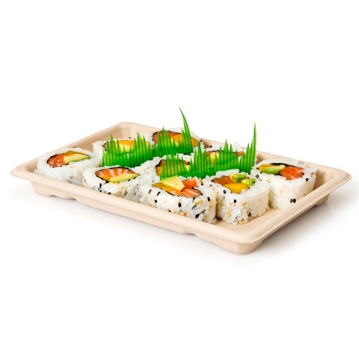 Bandeja Rectangular em Cana de Acar para Sushi 213x133x15mm 800un