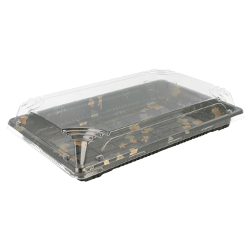 Recipiente Plstico Preto + Tampa para Sushi 235x144x22mm 6x50 un