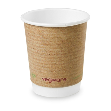Copo de Carto+PLA para Bebidas Quentes Dupla Parede Kraft 250ml 8oz Vegware 10x50 un