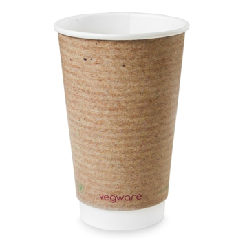 Copo de Carto+PLA para Bebidas Quentes Dupla Parede Kraft 500ml 16oz Vegware 16x25 un