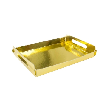 Bandeja de cartn de doble cara dorada con Asas y Pestillo 285x385x25mm 2x100 uds