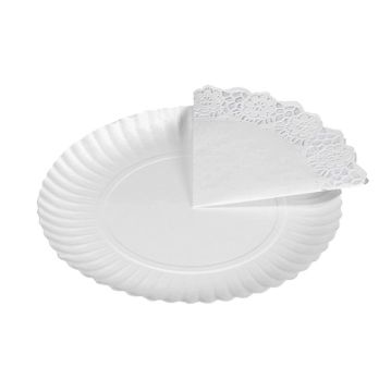 Prato de Carto Pastelaria Branco Estucado 250 mm 5x100 un