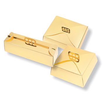 Caixa em cartolina metalizada a ouro para bolos 325x395x80mm 50 un