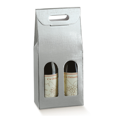 Caixa em Carto para 2 Garrafas Prateado 180x90x385mm 30 un