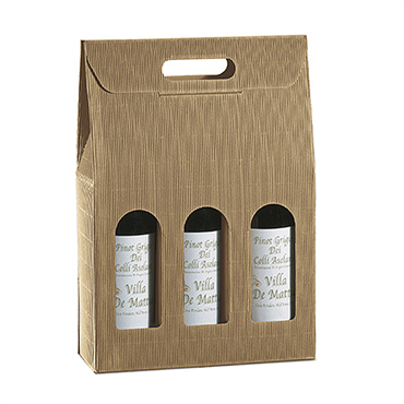 Caixa em Carto para 3 Garrafas Kraft Ondulado 270x90x340mm 30 un