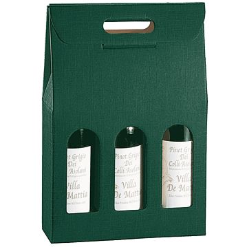 Caixa em Carto para 3 Garrafas Verde 270x90x385mm 30 un