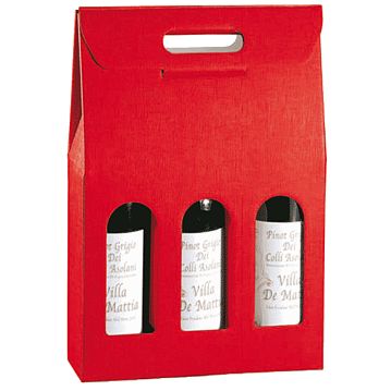Caixa em Carto para 3 Garrafas Vermelho 270x90x385mm 30 un