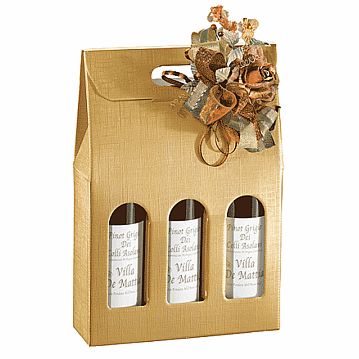 Caixa em Carto para 3 Garrafas Dourado 270x90x385mm 30 un