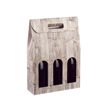 Caixa em Carto para 3 Garrafas Wood 270x90x385mm 30 un