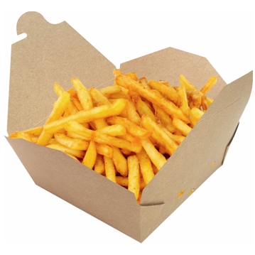 Embalagem Estanque Kraft para Batatas Fritas Pequena 120x120x50mm 6x50 un