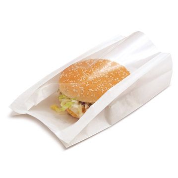 Saqueta de Papel Kraft Branco + PP com Janela Delicatessen Pack 160(110+50)x210mm 100 un