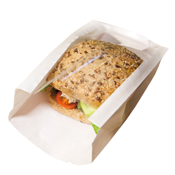 Saqueta de Papel Kraft Branco + PP com Janela Delicatessen Pack 140(90+50)x170mm 100 un