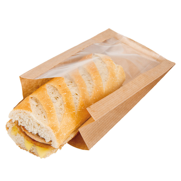 Saqueta de Papel Kraft Castanho + PP com Janela Delicatessen Pack 160(110+50)x210mm 100 un