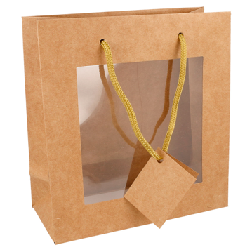 Bolsa de papel kraft boutique con asa cordn y ventana 180+80x190mm 10 uds