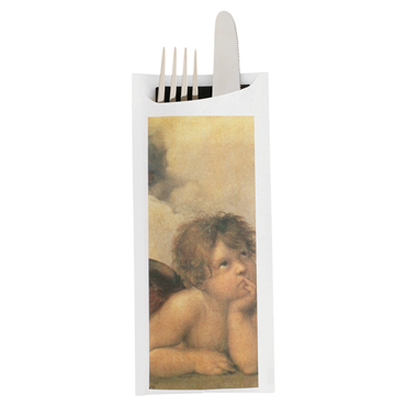 Saqueta Talheres Celulose Branca Raffaello 85x195mm + Guardanapo Dry Tissue 330x330mm 250 un