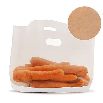 Saqueta de Papel Kraft Castanho + PP com Janela Turtle Pack com Asas 300x180x45mm 50 un