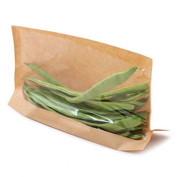 Saqueta de Papel Kraft Castanho + PP com Janela Kangoo Pack 210x160/120x30mm 100 un