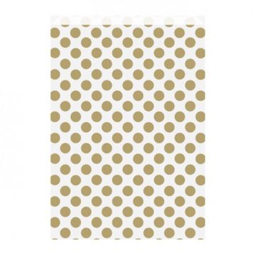 Saqueta Papel Celulose Branca Verjurada Topos Douradas 260+90x380mm 250 un