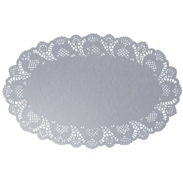 Naperon em Papel Prateado Oval Rendado 450x290mm 100un