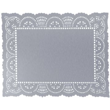 Naperon em Papel Prateado Rendado Rectangular 210x150mm 100 un