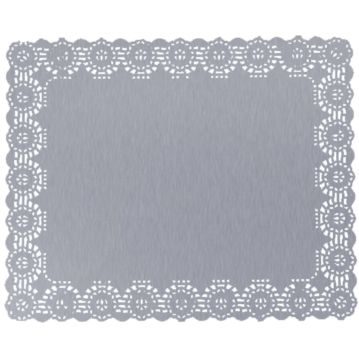 Naperon em Papel Prateado Rendado Rectangular 270x210mm 100 un