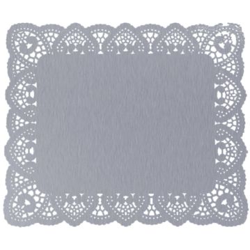 Naperon em Papel Prateado Rendado Rectangular 380x310mm 100 un