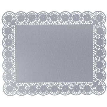 Naperon em Papel Prateado Rendado Rectangular 500x400mm 100 un